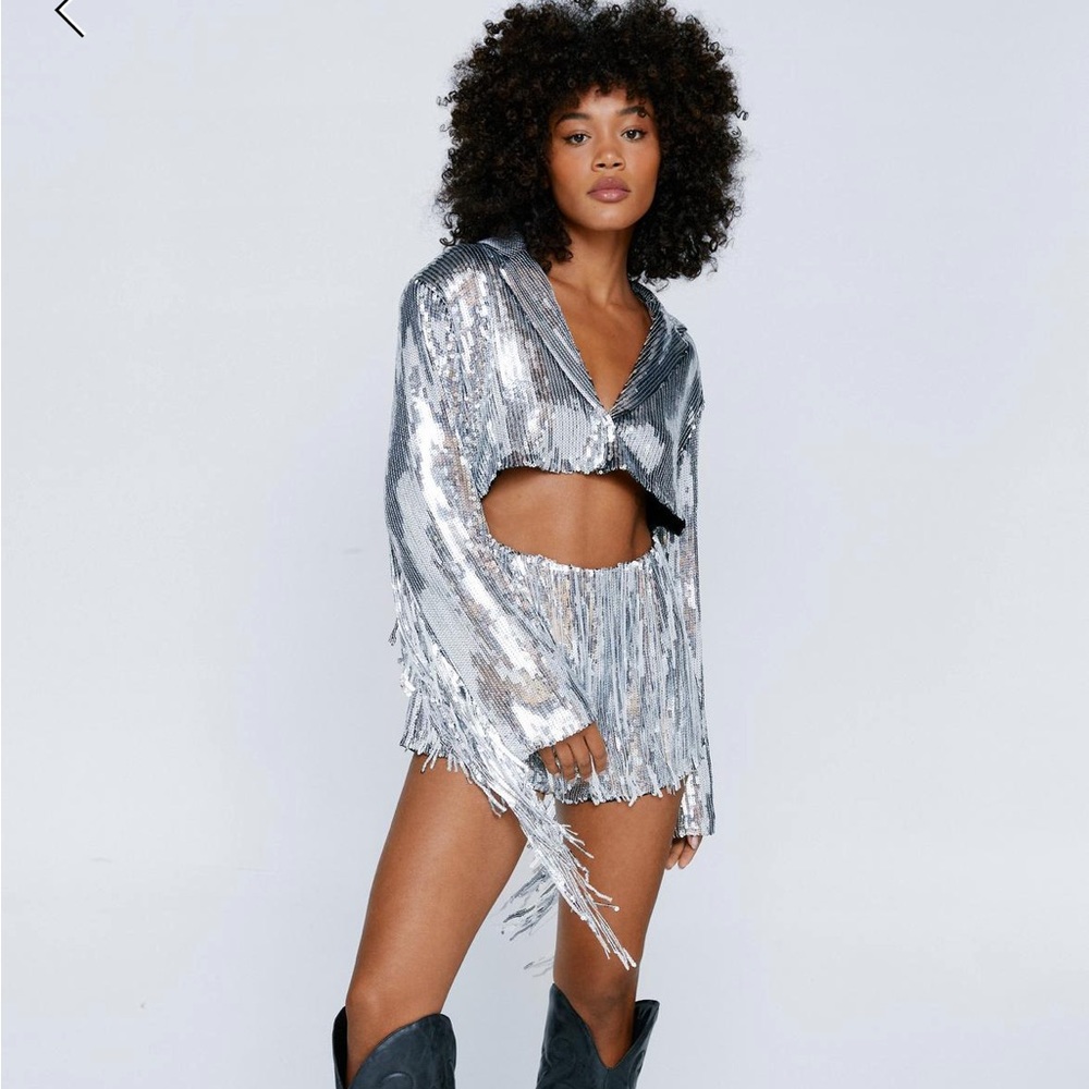Nasty Gal Trim Fringe Sequin Romper